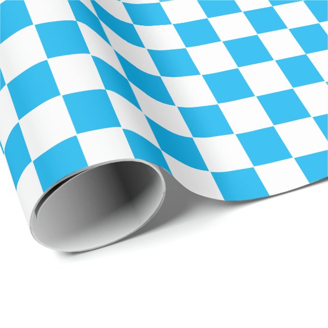 Checked Sky Blue and White Wrapping Paper Geschenkpapier (Rolleneckpunkt)