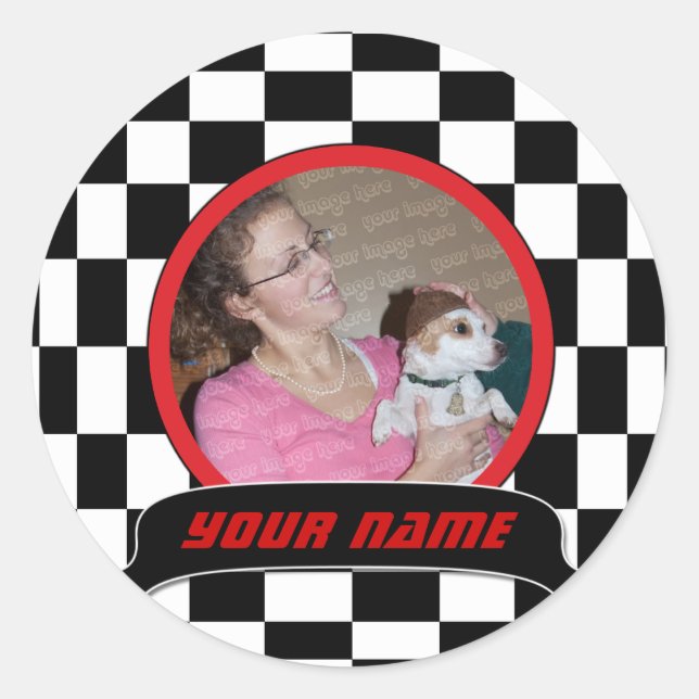 Checked Square Runder Aufkleber (Vorderseite)