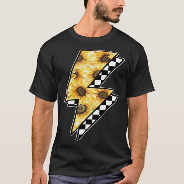 Checked Sunflower Lightning Chess Board T-Shirt (Vorderseite)