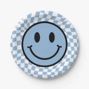 Checked Wavy Blue Preppy Smile Birthday Pappteller