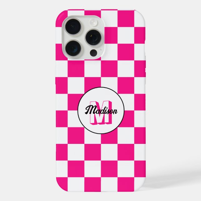 CheckedBox-Quadrate (Hot-Rosa-Retro-Monogramm) iPhone 15 Pro Max Hülle (Rückseite)
