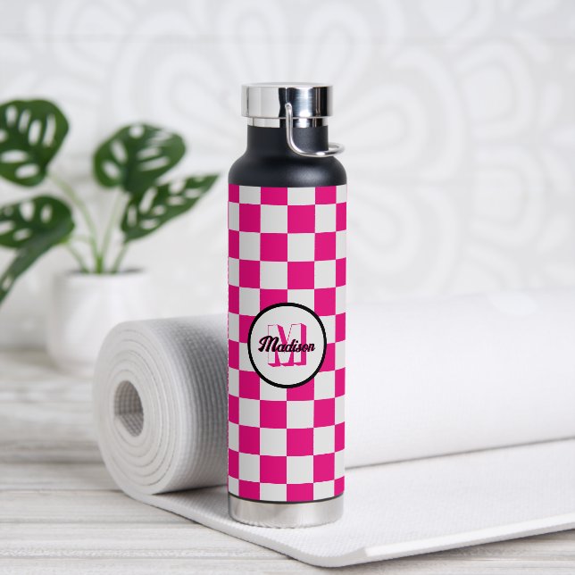 CheckedBox-Quadrate (Hot-Rosa-Retro-Monogramm) Trinkflasche (Yoga)