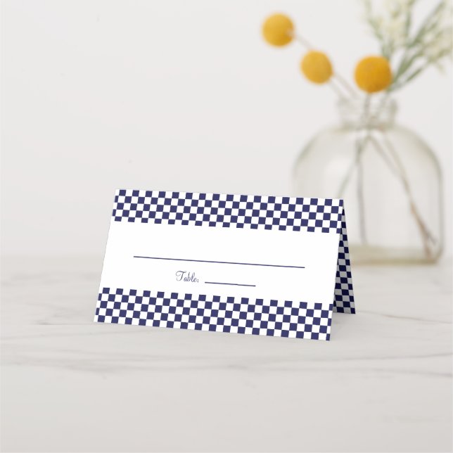 Checkerboard für Navy Blue und White Petite Platzkarte (Vorderseite)
