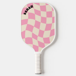 Checkerboard Groovy Retro Anpassbarer Name Pickleball Schläger