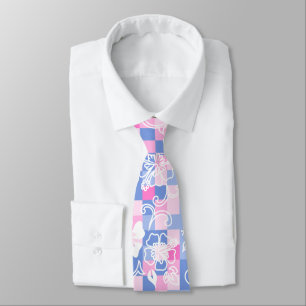 Checkerboard Hibiscus Hawaiian Floral - Peri Pink Krawatte