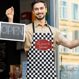 Checkerboard Italian Kitchen Chef with Name Schürze
