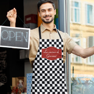 Checkerboard Italian Kitchen Chef with Name Schürze