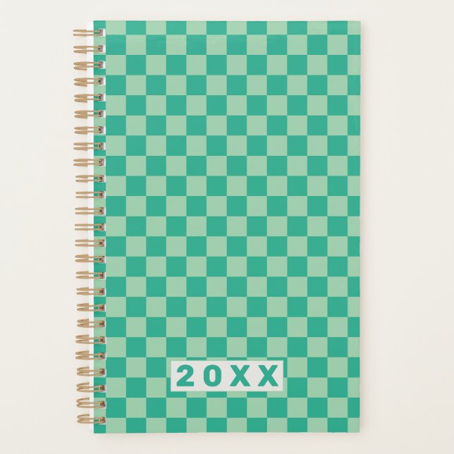 Checkerboard Jungle Green Retro Pattern 2026  Planer (Vorderseite)