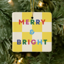 Checkerboard Merry & Bright Christmas Ornament