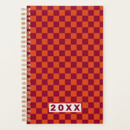 Checkerboard Orange Burgundy Retro Pattern 2026  Planer