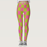 Checkerboard Pattern Pink and Green Leggings<br><div class="desc">Checkerboard Pattern in Pink & Chartreuse Green.</div>