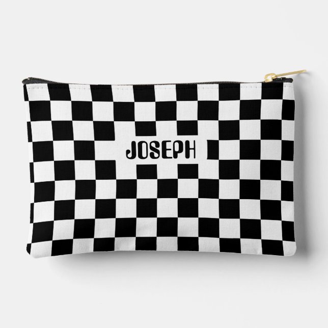 Checkerboard Personalized Name Pencil Case Zubehörtasche (Rückseite)