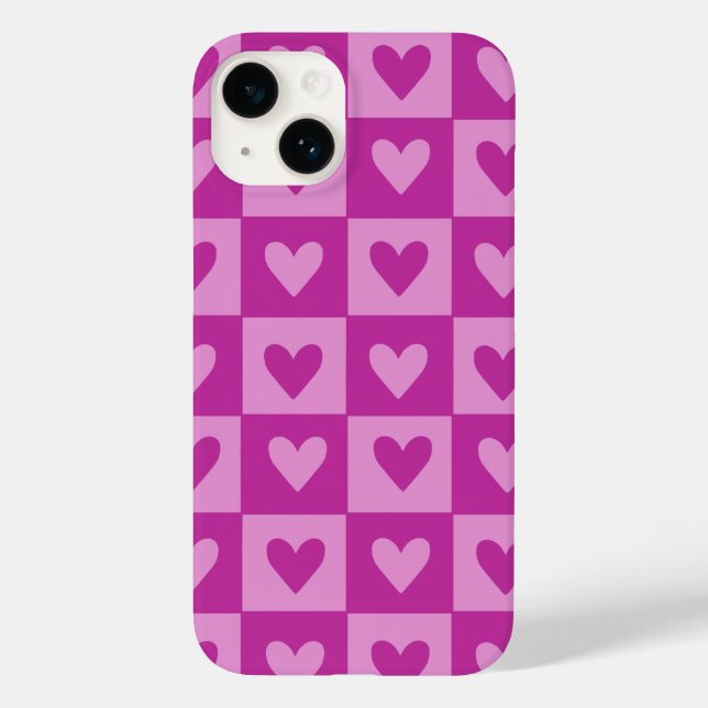 Checkerboard Pink Heart Muster Handy Case (Rückseite)