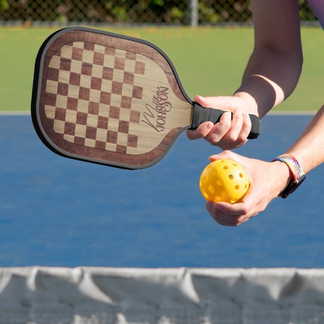 Checkerboard Wood Marquetry Imitation with Name Pickleball Schläger (InSitu)