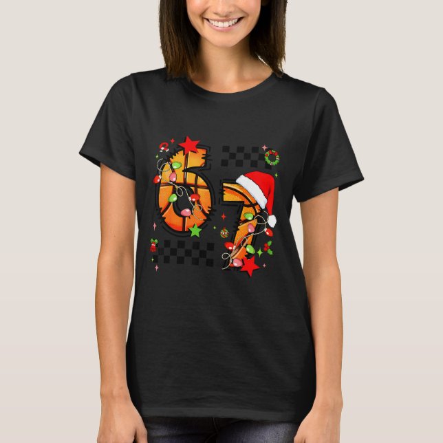 Checkered 67 Basketball Santa Hat Christmas Six Se T-Shirt (Vorderseite)