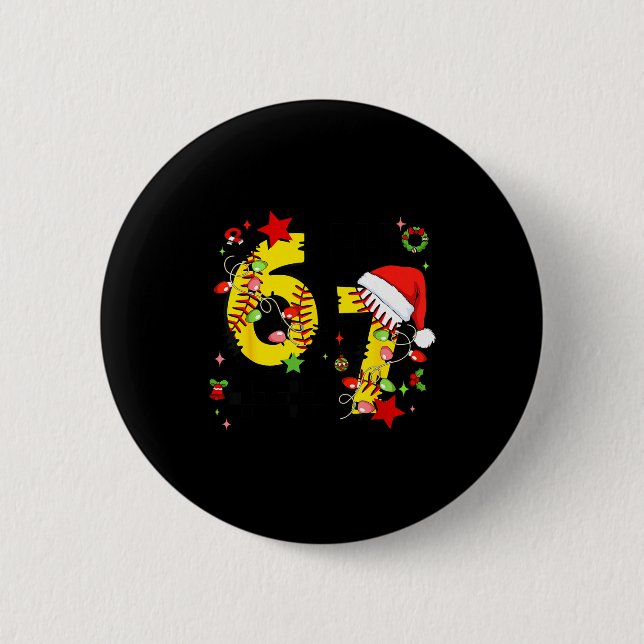 Checkered 67 Softball Santa Hat Christmas Six Seve Button (Vorderseite)