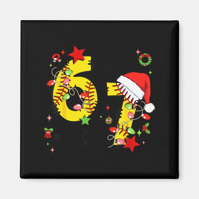 Checkered 67 Softball Santa Hat Christmas Six Seve Magnet (Vorne)