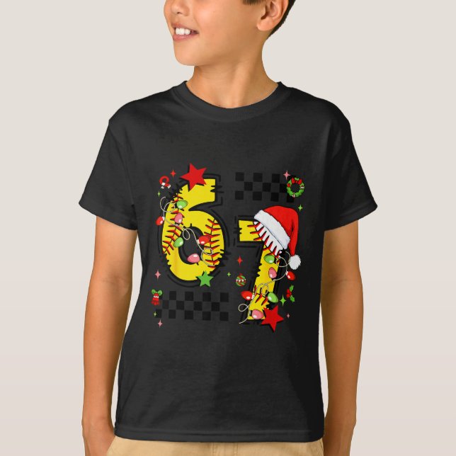 Checkered 67 Softball Santa Hat Christmas Six Seve T-Shirt (Vorderseite)