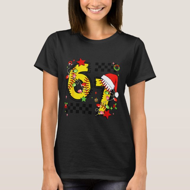 Checkered 67 Softball Santa Hat Christmas Six Seve T-Shirt (Vorderseite)