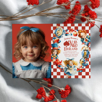 Checkered Alice in ONEDERLAND 1st Birthday Photo Einladung