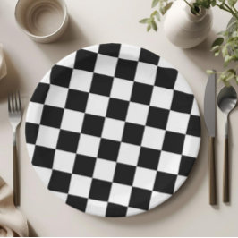 Checkered Black and White Pattern Birthday Party Pappteller