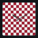 Checkered Burgundy and White Quadratische Wanduhr<br><div class="desc">Abstract digital art of burgundy and white squares in a checkered formation.</div>