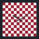 Checkered Burgundy and White Quadratische Wanduhr<br><div class="desc">Abstract digital art of burgundy and white squares in a checkered formation.</div>