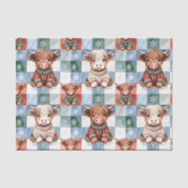 Checkered Christmas Highland Cow Red Green Blue  Seidenpapier