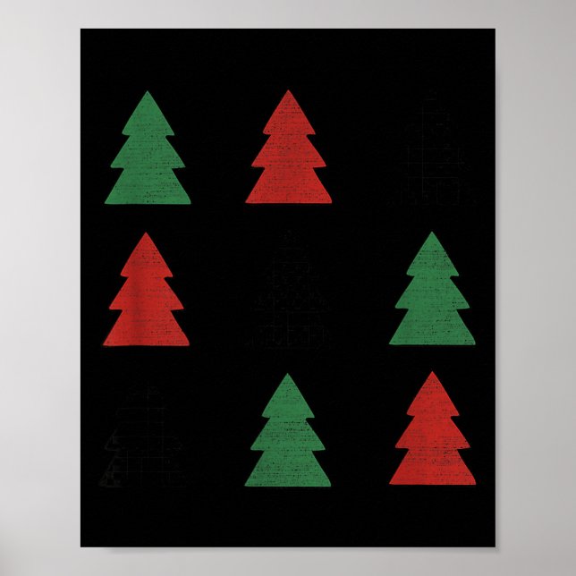 Checkered Christmas Tree Graphic Crewneck Swea Fun Poster (Vorne)
