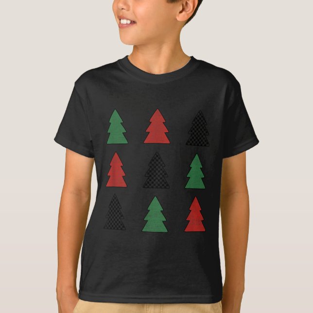 Checkered Christmas Tree Graphic Crewneck Swea Fun T-Shirt (Vorderseite)