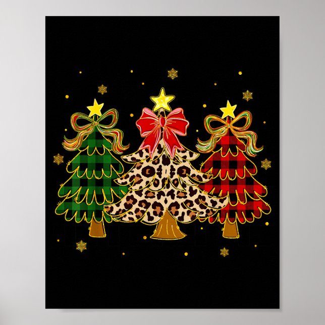 Checkered Christmas Trees Red Green Plaid Leopard  Poster (Vorne)