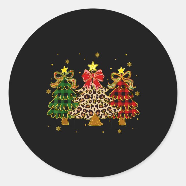Checkered Christmas Trees Red Green Plaid Leopard  Runder Aufkleber (Vorderseite)