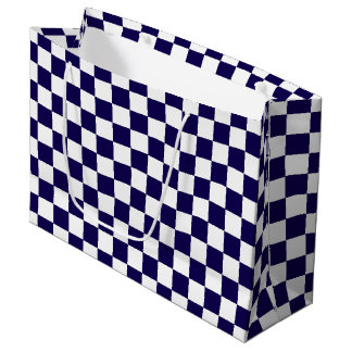 Checkered dark blue and White  Große Geschenktüte