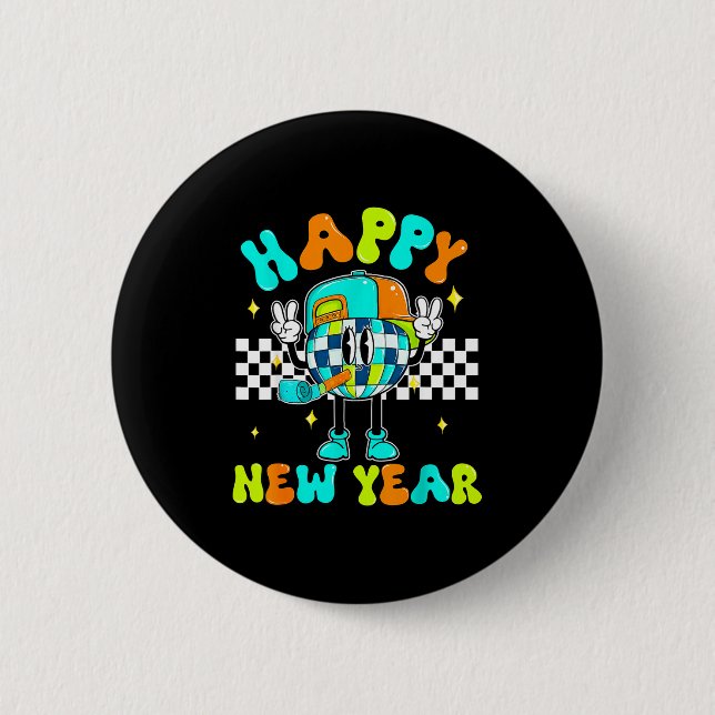 Checkered Happy New Year 2026 Disco Ball New Year  Button (Vorderseite)