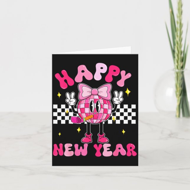 Checkered Happy New Year 2026 Disco Ball New Year  Karte (Vorderseite)