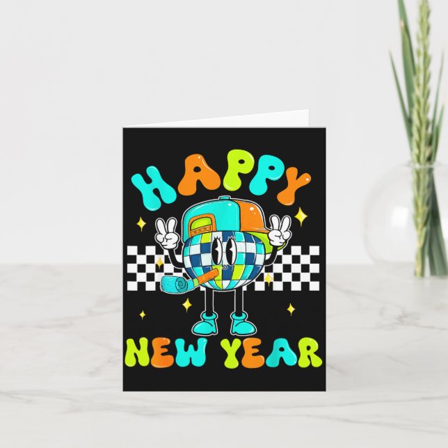 Checkered Happy New Year 2026 Disco Ball New Year  Karte (Vorderseite)
