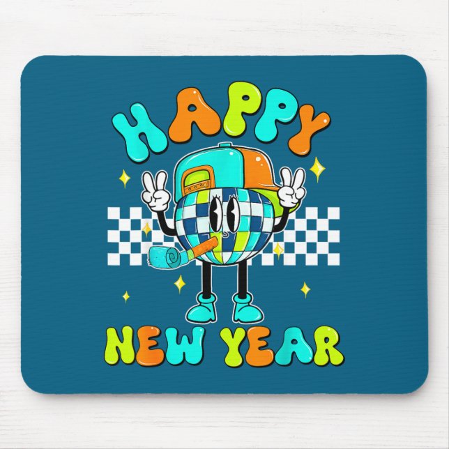 Checkered Happy New Year 2026 Disco Ball New Year  Mousepad (Vorne)