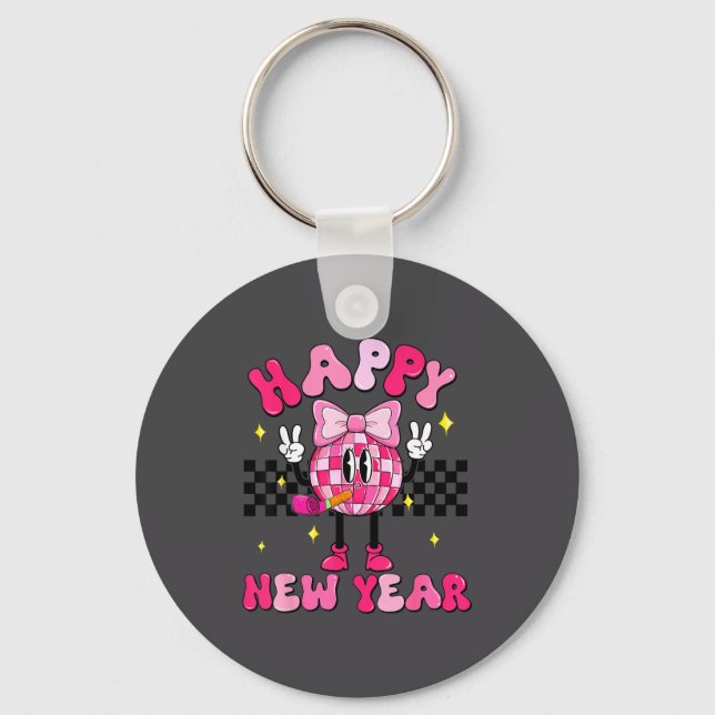 Checkered Happy New Year 2026 Disco Ball New Year  Schlüsselanhänger (Vorderseite)