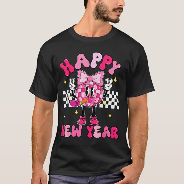 Checkered Happy New Year 2026 Disco Ball New Year  T-Shirt (Vorderseite)