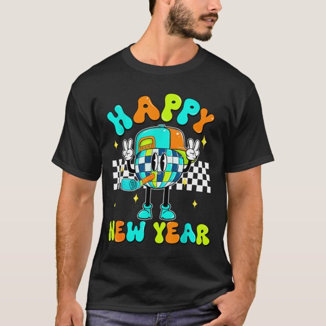 Checkered Happy New Year 2026 Disco Ball New Year  T-Shirt (Vorderseite)