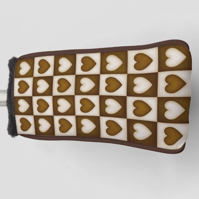 Checkered Hearts in Warm Cocoa Golf Headcover (Vorderseite)
