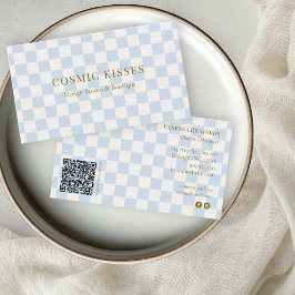 Checkered Ice Blue Cream QR Boutique Marketing Visitenkarte