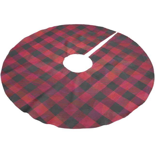 Checkered kariertes Rotes und schwarz Polyester Weihnachtsbaumdecke (Schrägansicht)