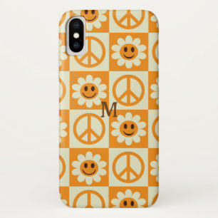 Checkered Lächeln Blume Peace Sign Orange Custom Case-Mate iPhone Hülle