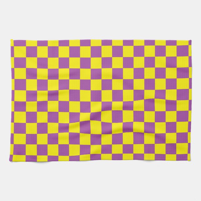 Checkered Lila und gelb Geschirrtuch (Horizontal)