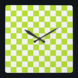 Checkered Lime Green and White Quadratische Wanduhr<br><div class="desc">Abstract digital art of lime green and white squares in a checkered formation.</div>