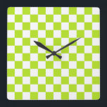 Checkered Lime Green and White Quadratische Wanduhr<br><div class="desc">Abstract digital art of lime green and white squares in a checkered formation.</div>