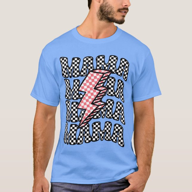 Checkered Mama Racing Birthday Party Race Pit Crew T-Shirt (Vorderseite)