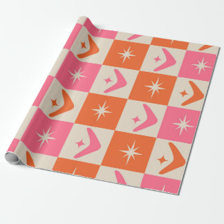 Checkered Mid Century Boomerangs pink and orange  Geschenkpapier