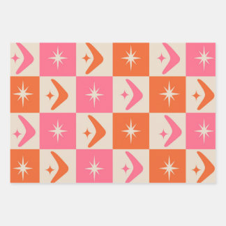 Checkered Mid Century Boomerangs pink and orange  Geschenkpapier Set